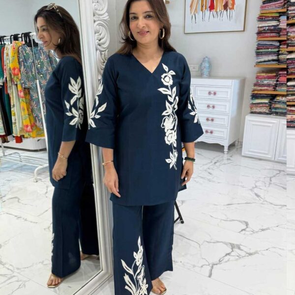 floral appliqué work Cotton Cord Set